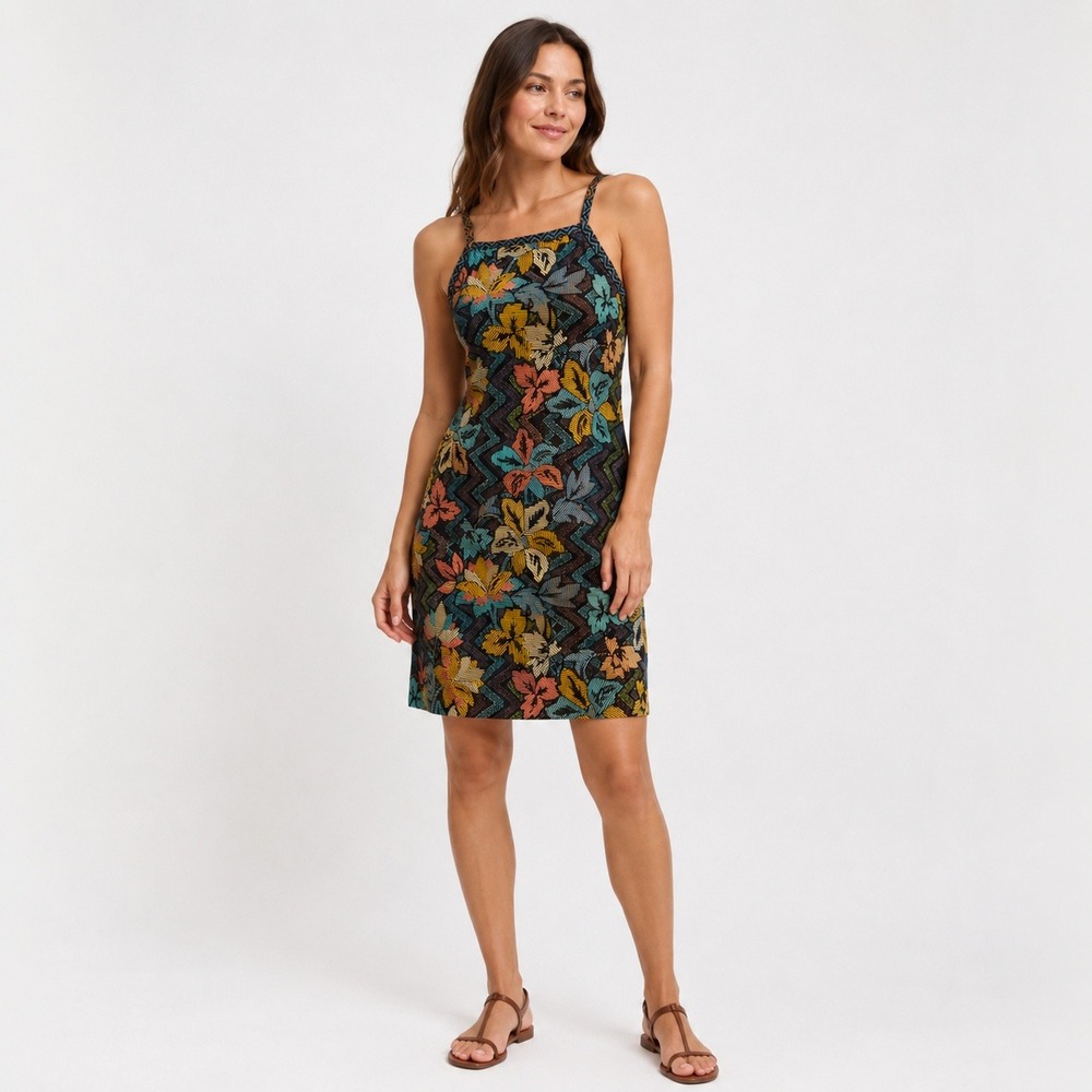 Prana Ardor Dress Women Small Black Floral Strappy Back Active Summer Athleisure